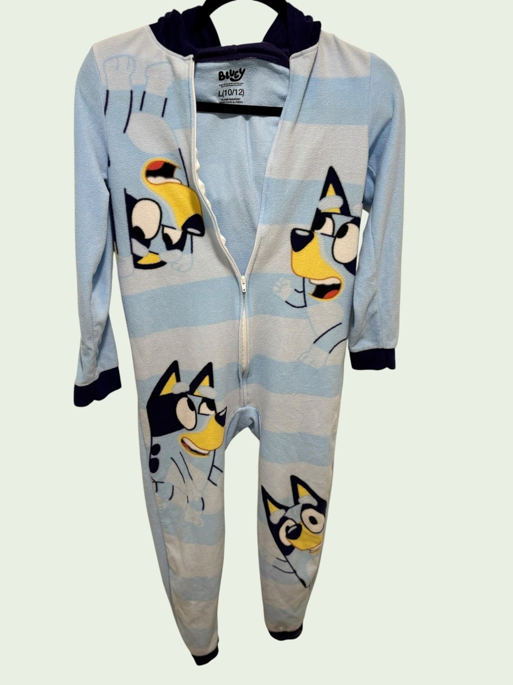 Bluey Boys Fleece Hooded Zip One-Piece Pajama Sleeper Striped L 10/12